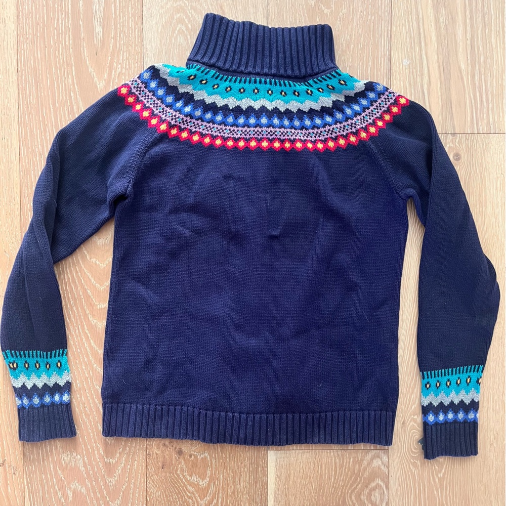 Talbots Fair Isle Full Zip Sweater M 100% Cotton Navy Nordic Cardigan scandi - Picture 8 of 8